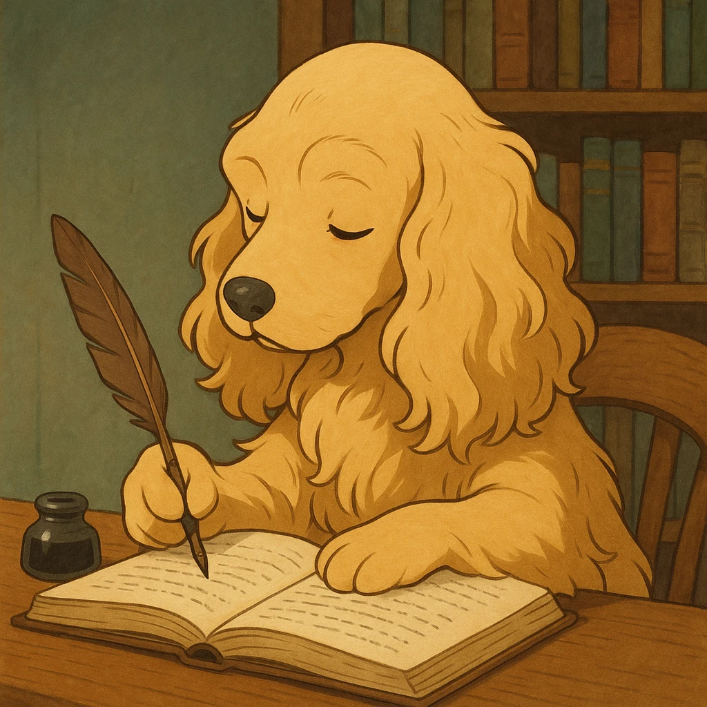 Blonde cocker spaniel writing a novel   emoji
