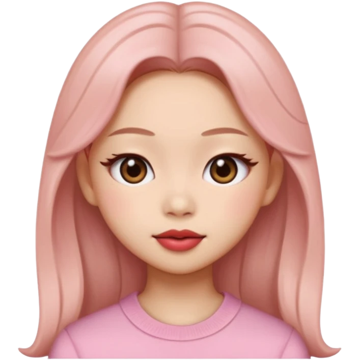 “Cartoon emoji of Jennie from BLACKPINK, heart-shaped face, almond upturned eyes, defined jawline, soft blush, chic expression emoji