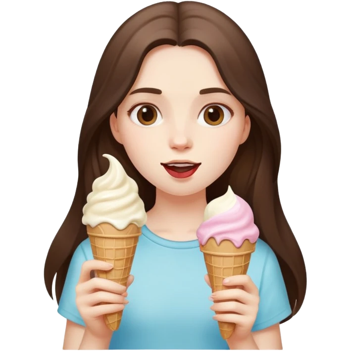 beautiful pale brunette girl with long hair eating ice cream emoji