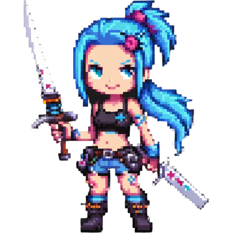 Jinx character from League of Legends with punk style and weapons emoji
