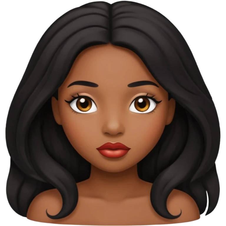 A black girl with plump lips and long lashes with long black hair emoji