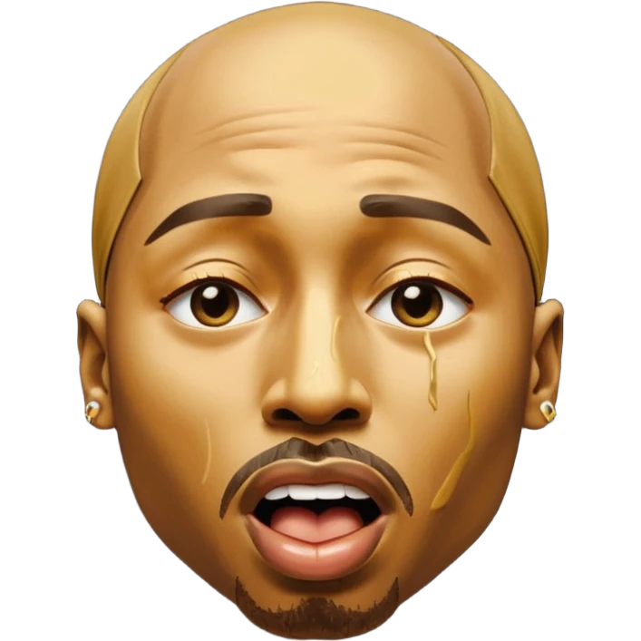 tupac but he's made of gold but he's also in an unbearable amount of pain, he has a really pained expression, his mouth is wide opened and his eyes are closed emoji