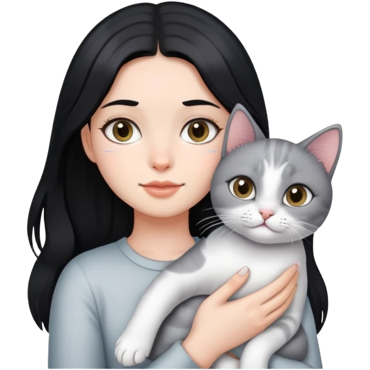 A black-haired girl holding a silver-colored cat emoji
