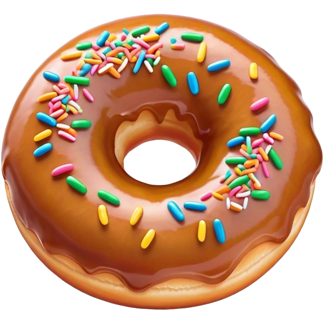 Cinematic Realistic Donut Dessert Emoji, depicted as a fluffy glazed donut with colorful sprinkles rendered with detailed textures and playful, warm lighting. emoji