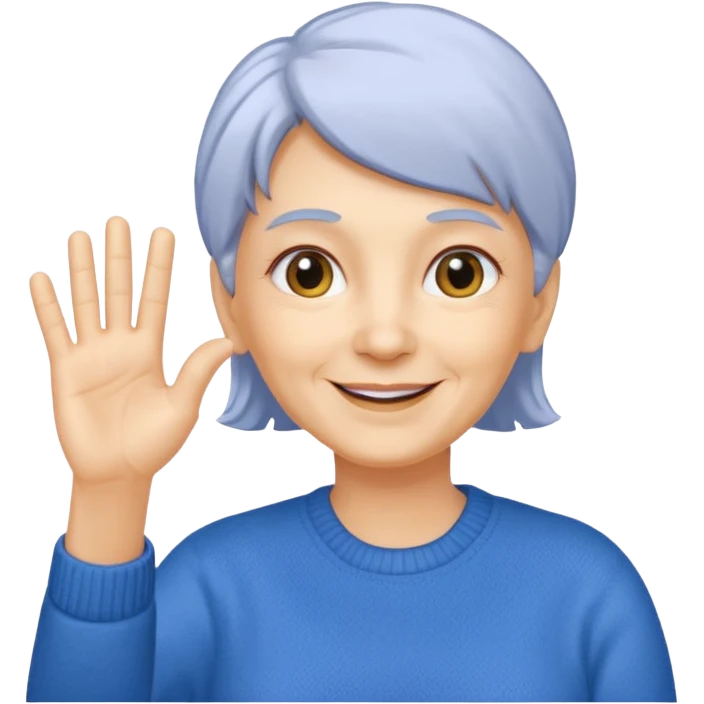 old woman with gray and yellow hair smiling and waving her hand  emoji