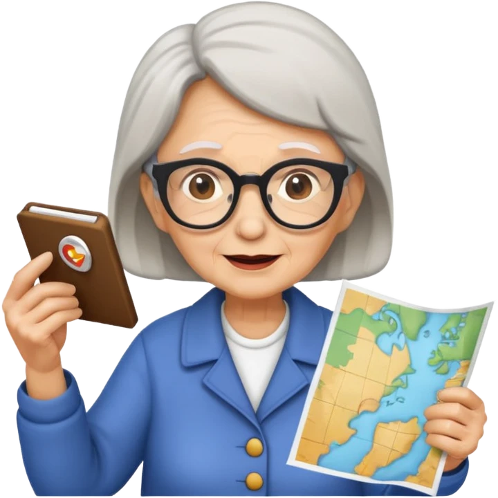 tourist old woman with glasses holding map emoji