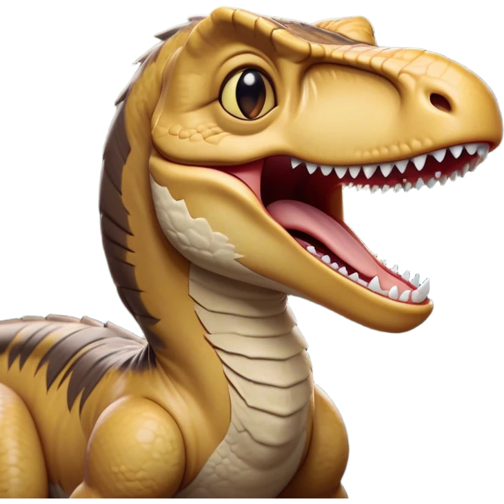 Cinematic Cute Yawning jurassic park Velociraptor Portrait Emoji, Head tilted slightly with a dramatic, wide-open yawn, showcasing a lean, powerful body with a relaxed snout and sleepy, half-closed eyes that hint at both ferocity and fatigue, Simplified yet irresistibly cute features, highly detailed, glowing with a soft, cozy prehistoric glow, high shine, relaxed yet expressive, stylized with a hint of whimsical ancient ease, soft glowing outline, capturing the essence of a drowsy yet endearing jurassic park Velociraptor that appears ready to stretch and yawn its way out of the screen! emoji