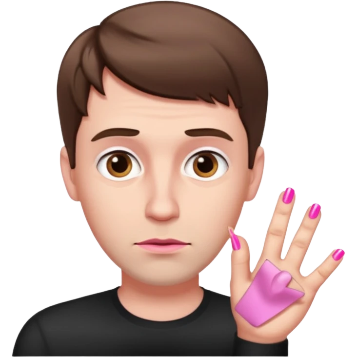 White man with short brown hair, long face, and pink nails looking sassy emoji