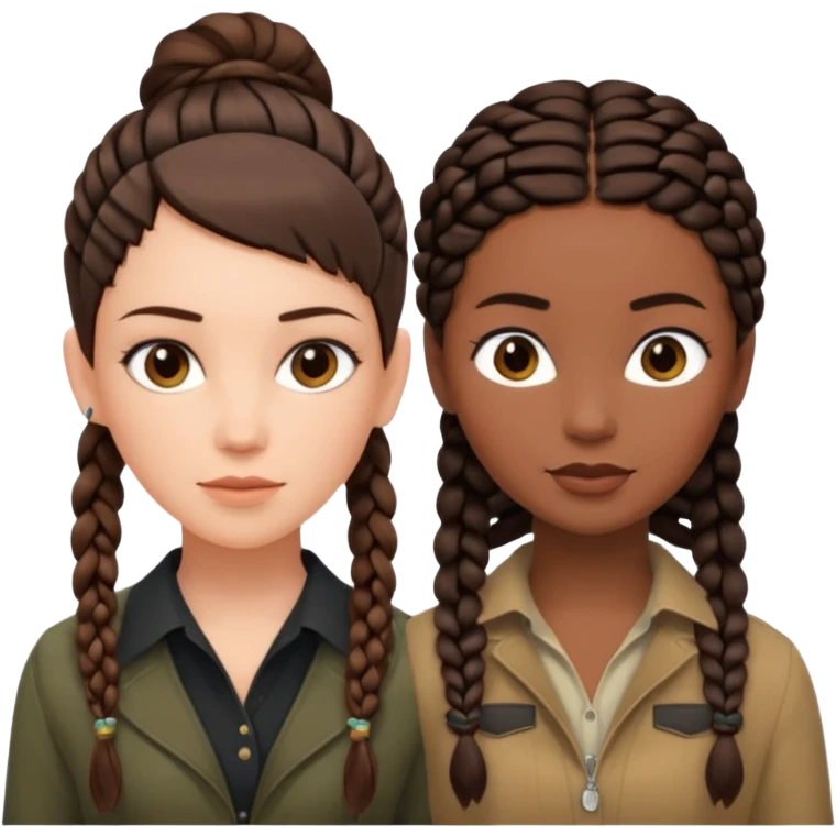 white woman brunette with a pixie hairstyle and black woman with long braids with masculine clothes emoji