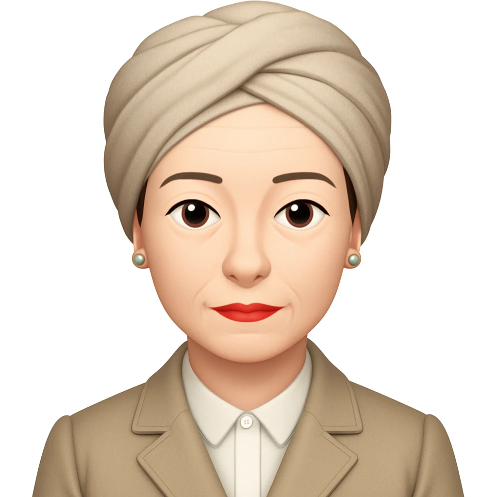 add a classic, neutral-colored turban to Simone de Beauvoir's head, keep the emoji style and all other features unchanged emoji