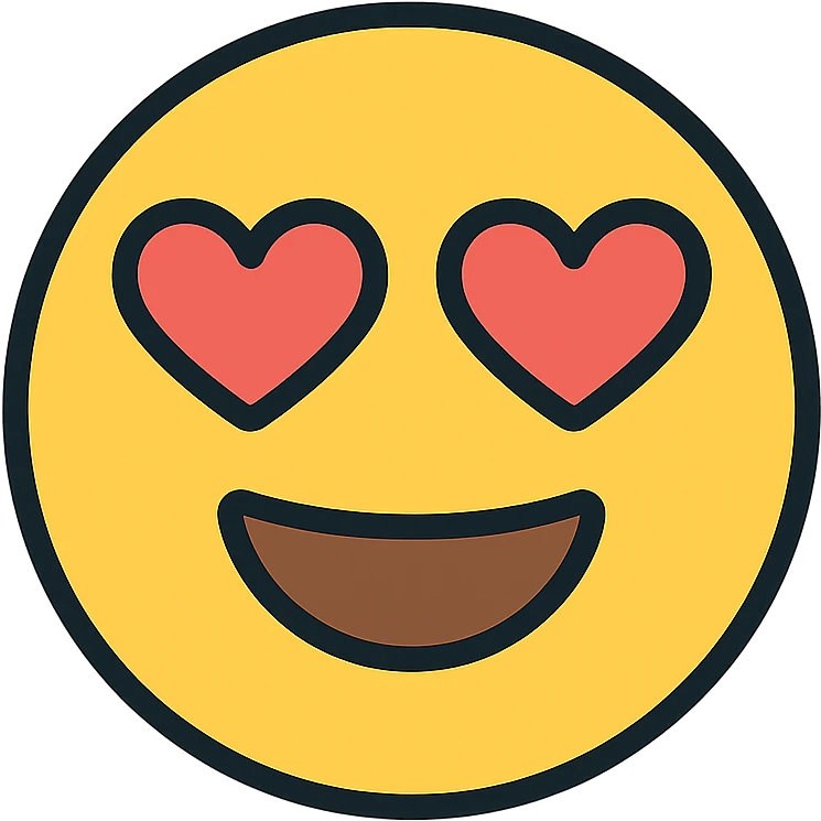 cute loving emoji with heart eyes, smiling, soft colors, simple and friendly emoji