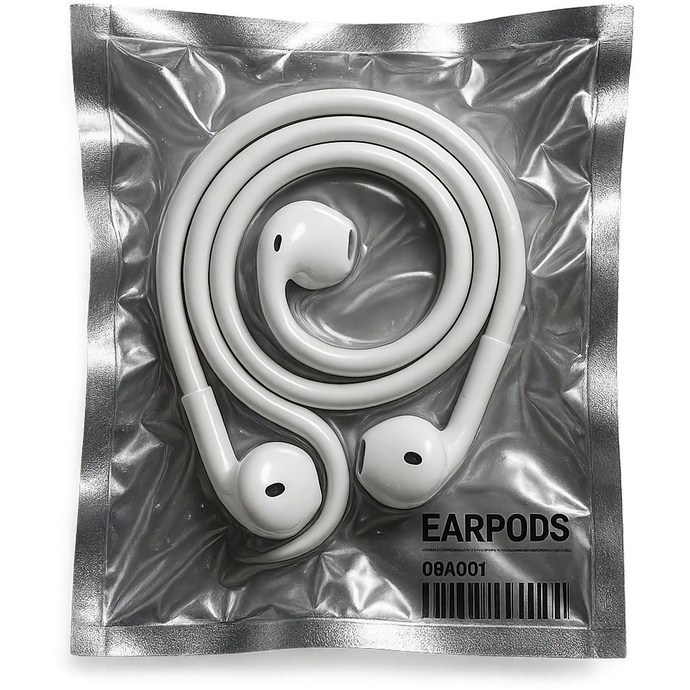 white EarPods arranged in a spiral, glossy emoji