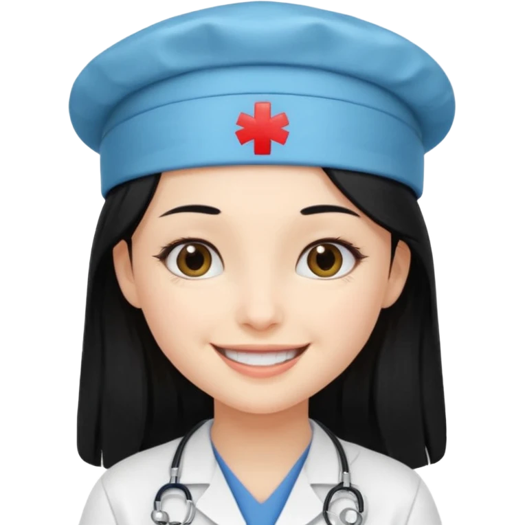 girl with long black hair with medicine degree and the tipical hat emoji