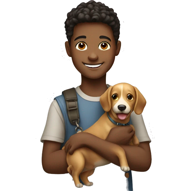 smiling boy holding a dog emoji