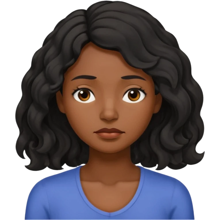 Sleepy tired dark brown skin color black women wavy hair shoulder length small eyes emoji