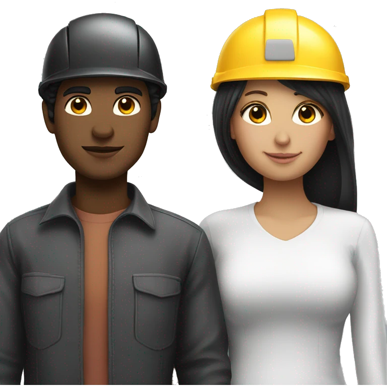 black hair and white skin couple with safety helmet emoji
