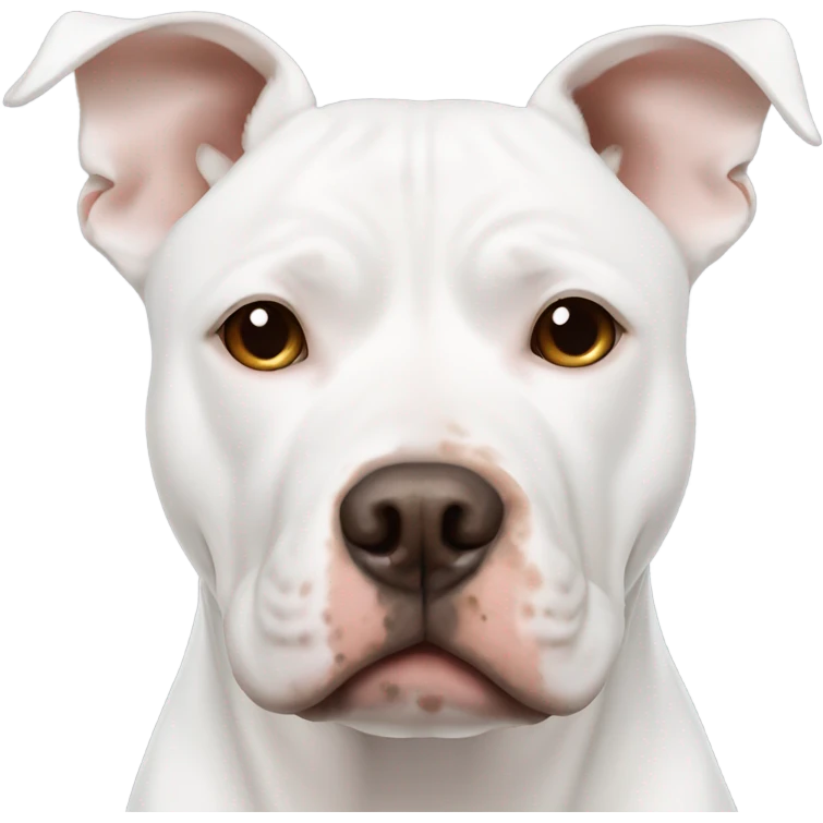 White pitbull with brown spot on eye and one brown ear emoji