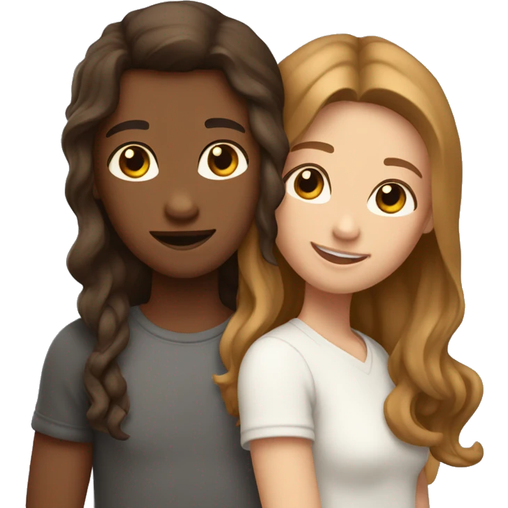 Two white best friends hugging one with wavy brown hair and the other with straight brown hair emoji