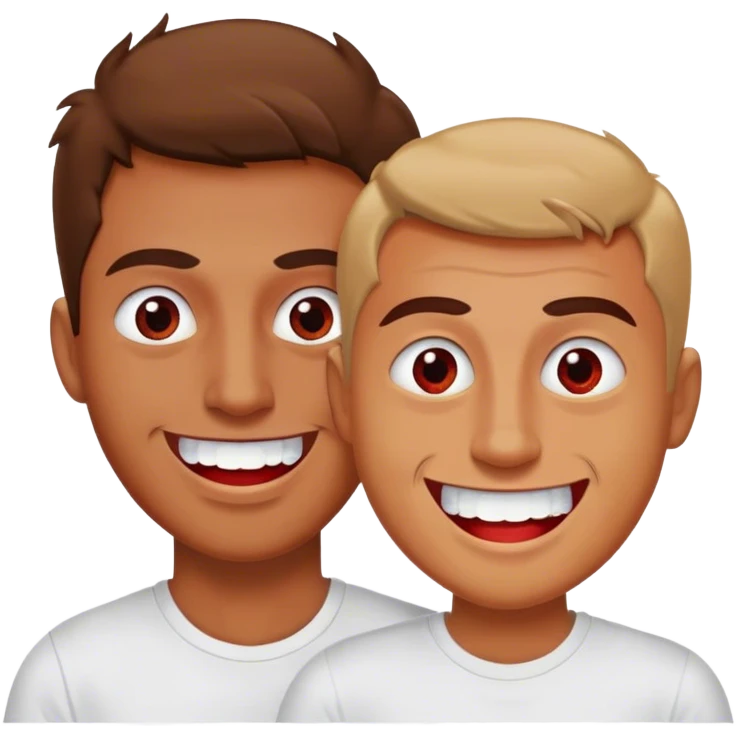 A man comes out of the eye of a man who has red skin and a wide smile with long teeth emoji