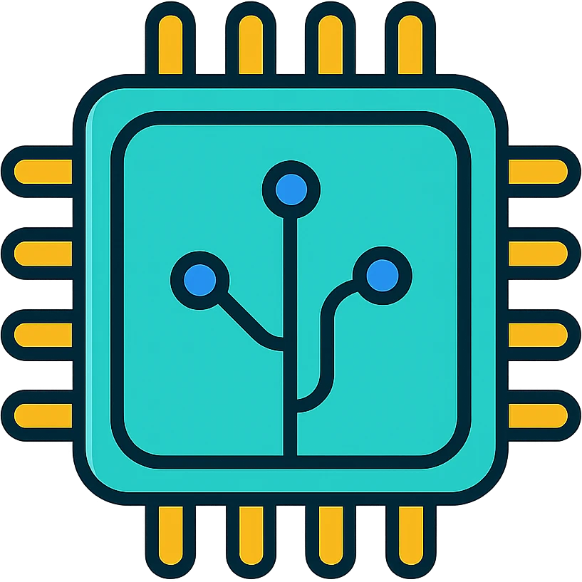 Modern rounded CPU processor chip with curved corners and sleek design. Simple circuit pattern inside, no text, designed as a colorful app icon emoji