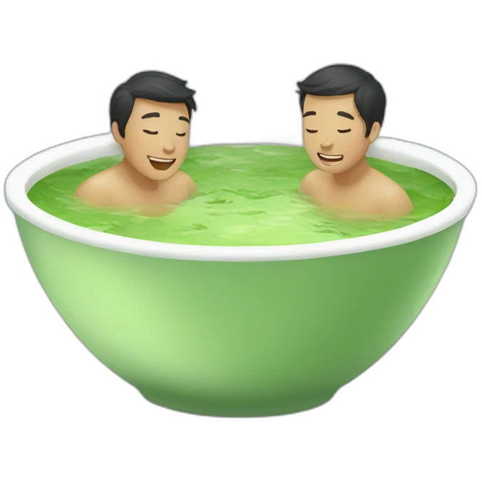 three men bathing in the cup of green tea emoji
