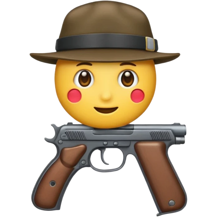 Un emojis con una gorra de lado una pistola y lanbro emoji
