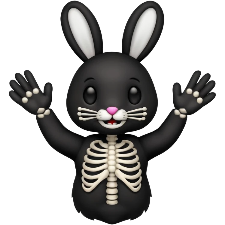Emoji tête de peluche Lapin squelette noire qui fait bonjour de la main  emoji