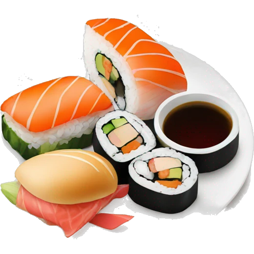 Plate with sushi, burguer. Cocktail emoji