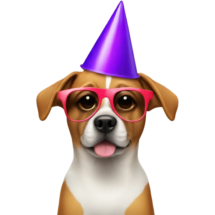 Dog wearing a party hat and sunglasses  emoji