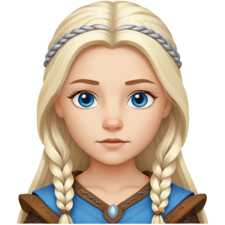 Viking platinum blonde girl with long hair and forelocks, blue eyes. emoji