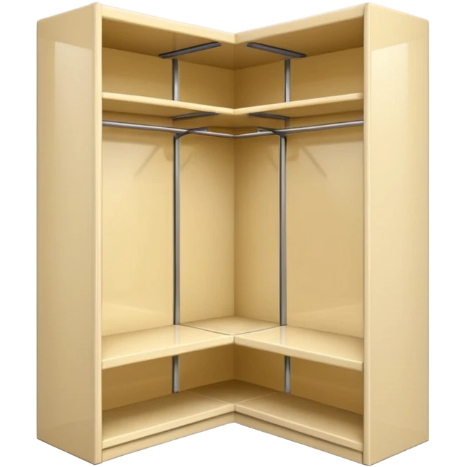 Glossy cream PVC corner closet with L-shaped design, fitted into emoji