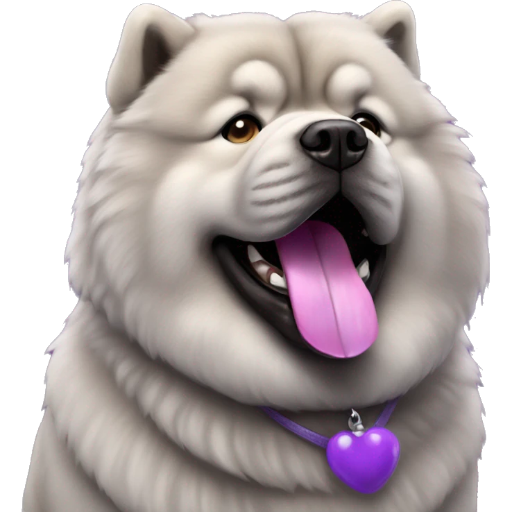 Full body gray Chow chow with purple tongue, photorealistic 4k emoji