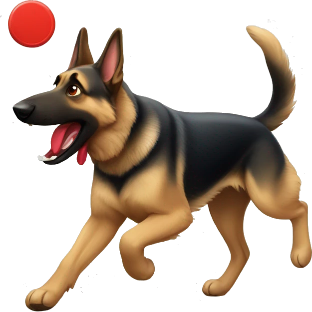 German Shepherd, catching red frisbee emoji