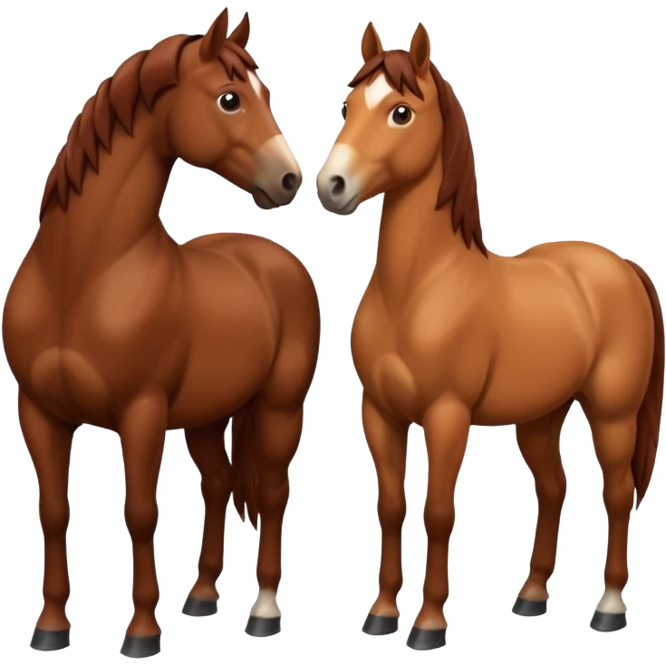 create an emoji of two horses one chestnut one a dark brown make them stand next to each other and look at each other  emoji