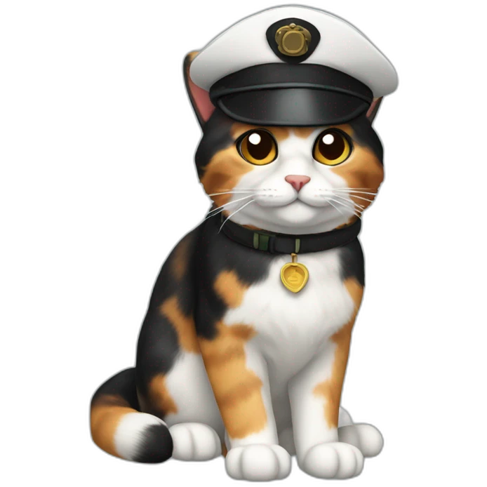 calico cat dark fur with pilot hat emoji