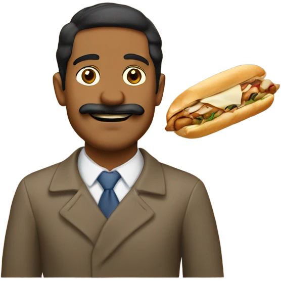 Brown man who has a mustache eating an Italian hoagie  emoji