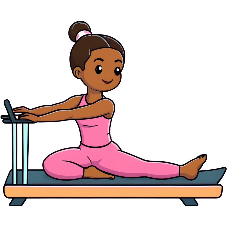 Brown girl in pink outfit on pink reformer pilates emoji