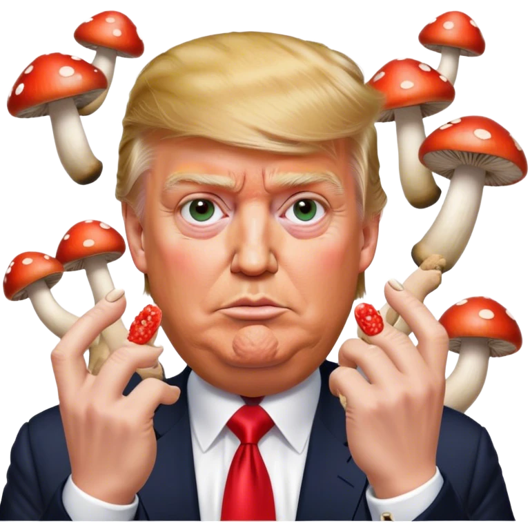 Donald Trump with mushrooms for fingers emoji