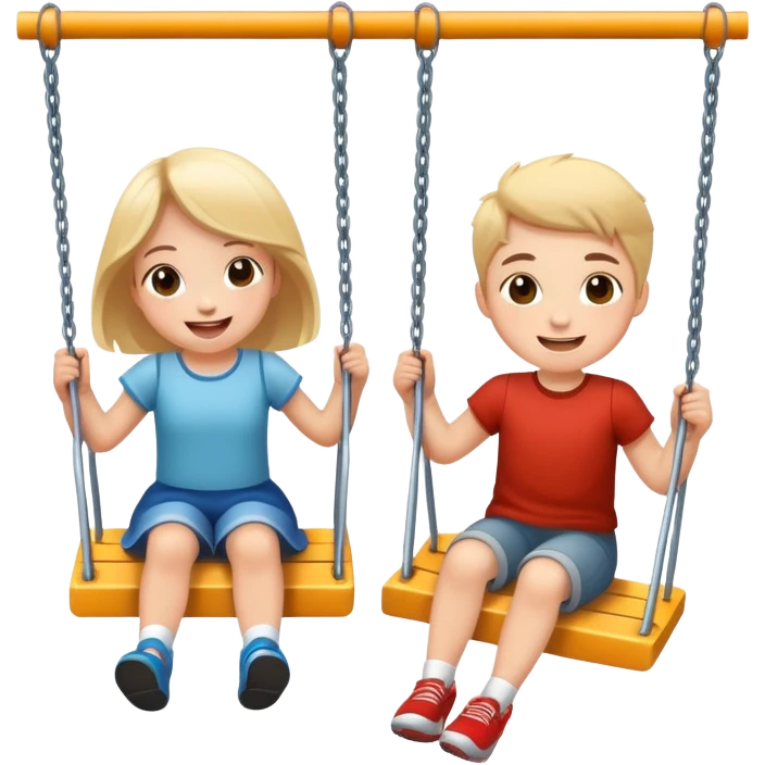 two children on swings, happy and energetic emoji