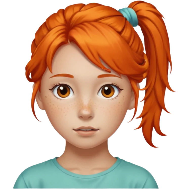 Teen girl with scrunchie ponytail orange hair emoji