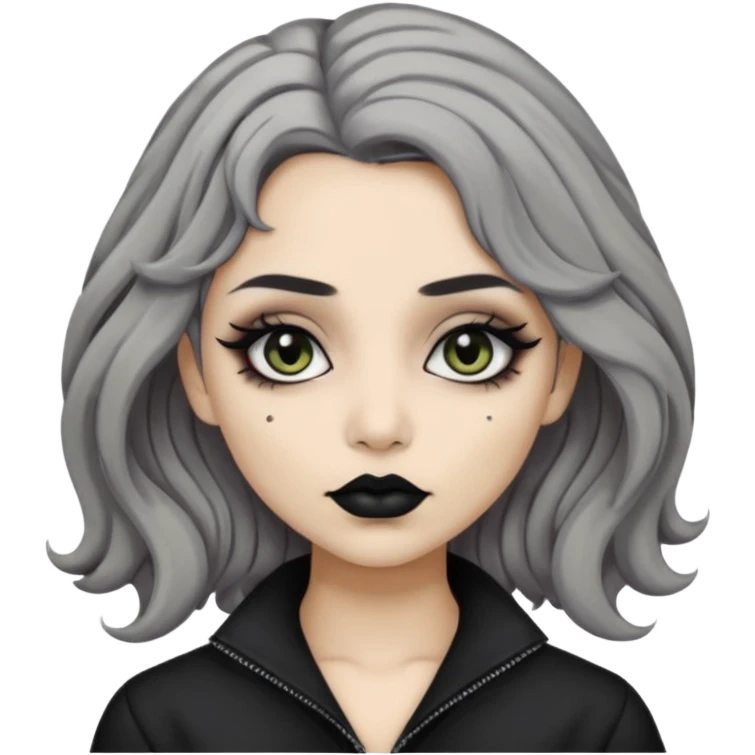 Beige olive skin  grey wavy hair black lips goth girl emoji