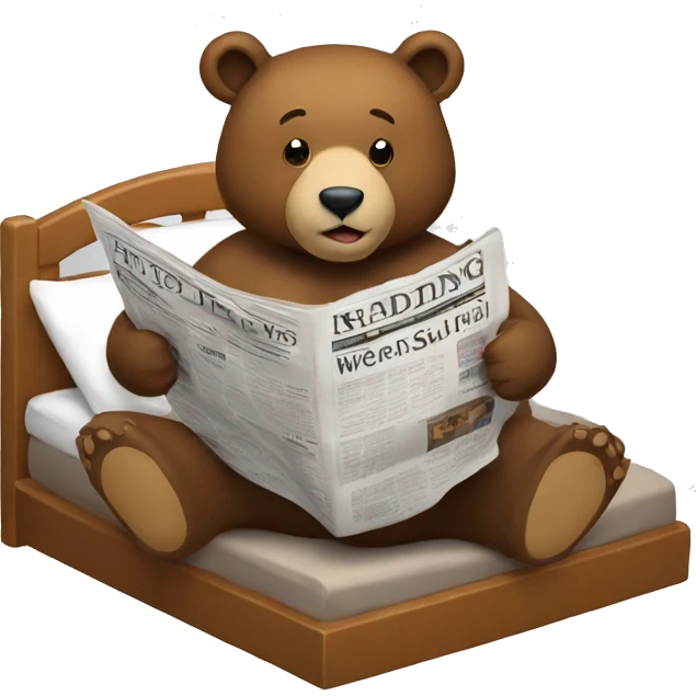 bear sitting in bed, reading newspaper emoji