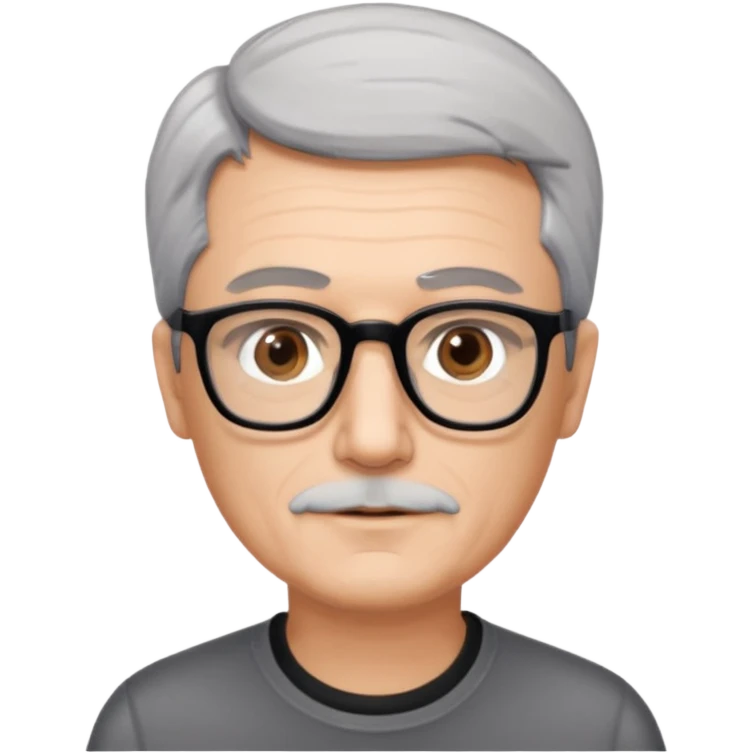 man 60 short grey hair, brown eyes small black rectangle glasses, no beard and no mustache emoji
