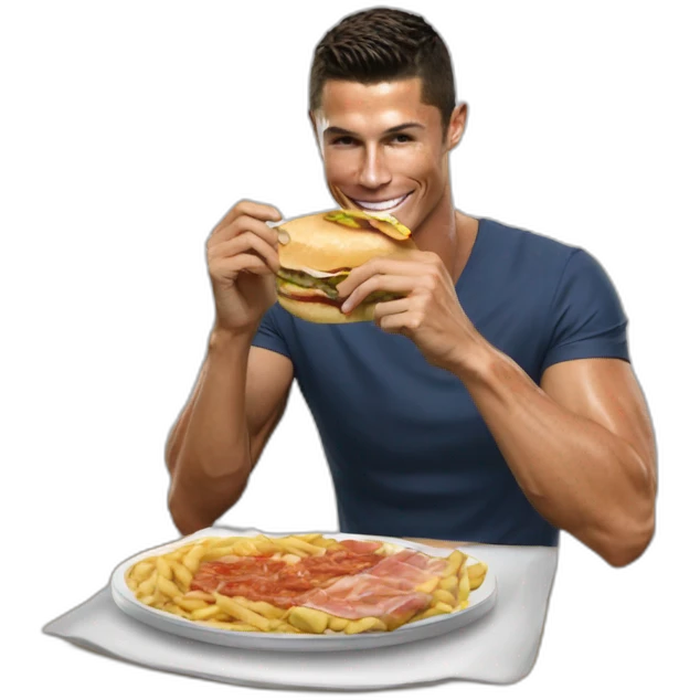 crea a cristiano ronaldo comiendo salchipapa emoji