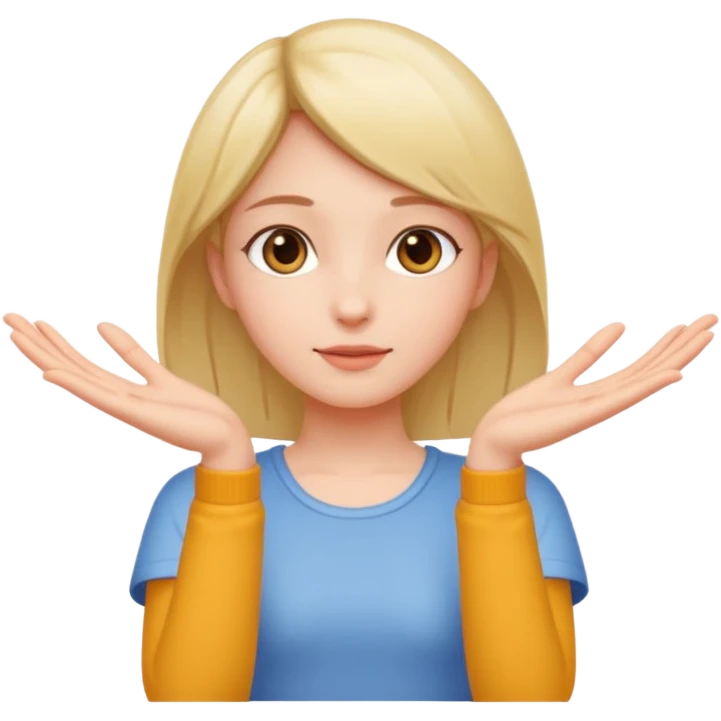 Girl with two hands in front out palms facing upwards and hands in front of her LOWER emoji