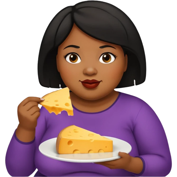 Fat black woman with short hair eating cheese. Shorter hair emoji