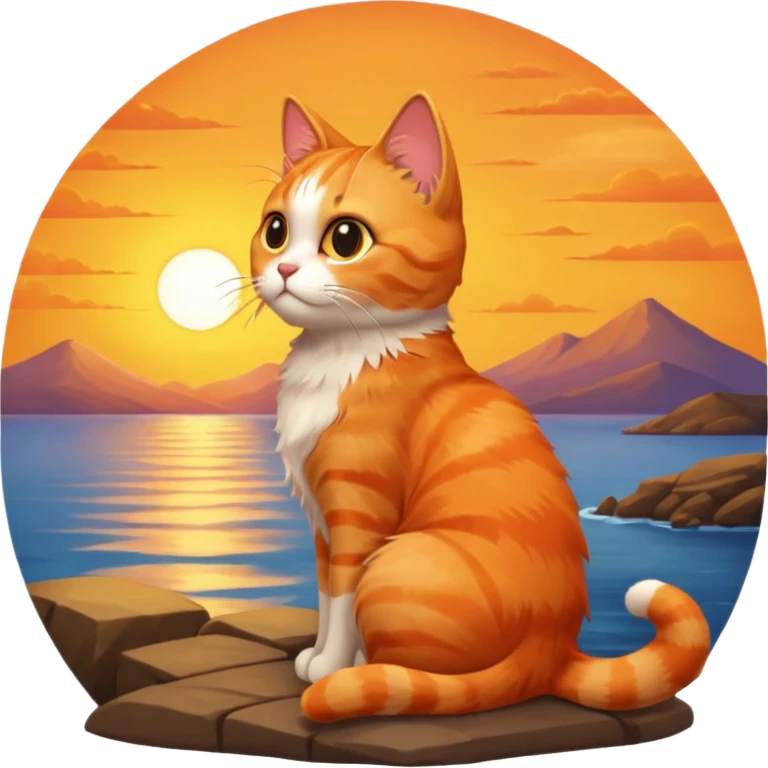 Cat Watching Sunset Scene emoji