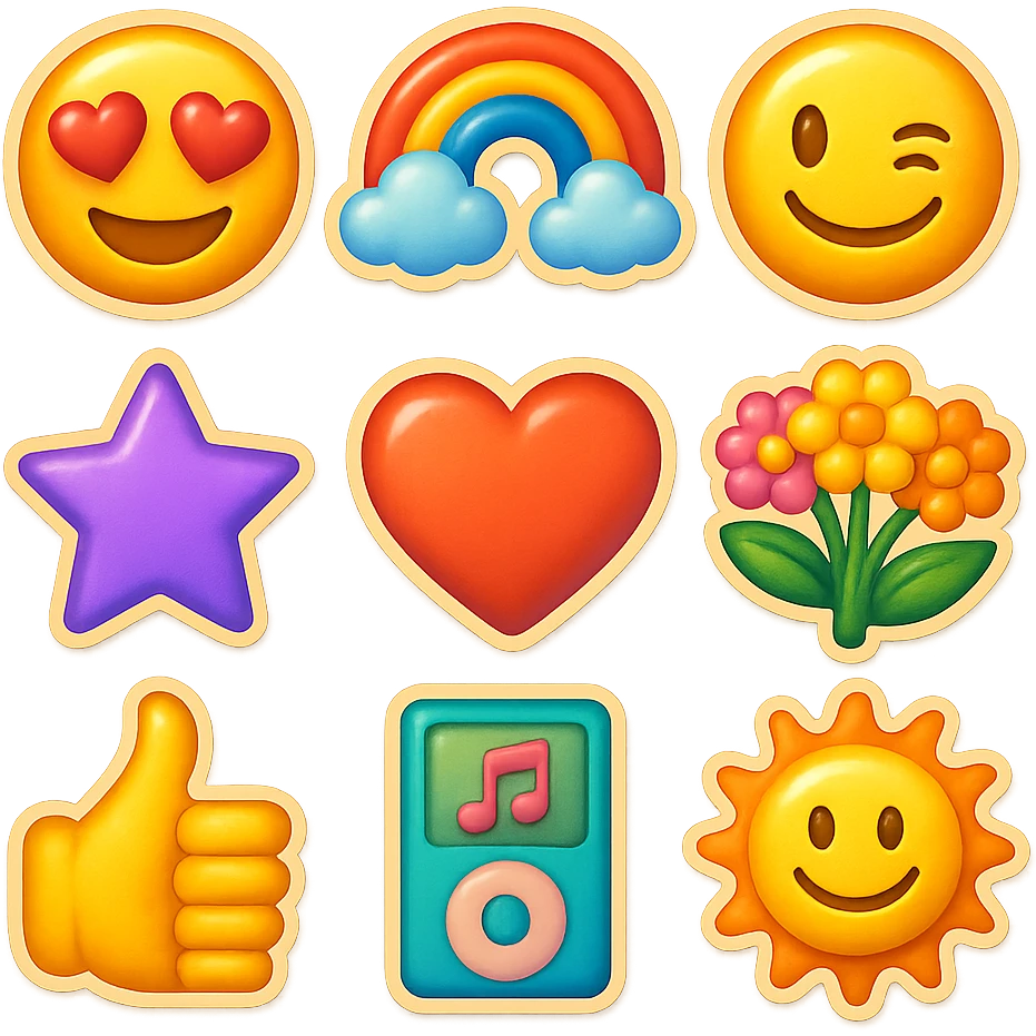 iOS 18 emoji, Pinterest moodboard style, gentle gradients, trendy, no text emoji