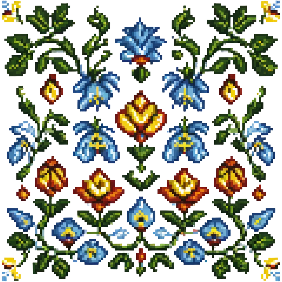 Traditional Ukrainian embroidery pattern, pixel art style, detailed and intricate emoji