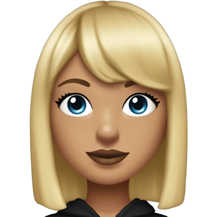 sun tanned girl with blonde and baby blue straight hair with curtain bangs, and Taylor Swift like makeup, in a black over-sized hoodie and leggings emoji
